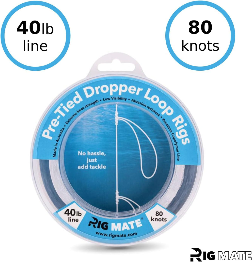 40 lb Pre-Tied Dropper Loop Rigs. Fishing Line Spool. Loops 18 Inches Apart with 5.5 Inch Loop Size. Perfect for Saltwater & Freshwater Fishing. Perfect for Snapper & Other Bottom Feeding Fish.