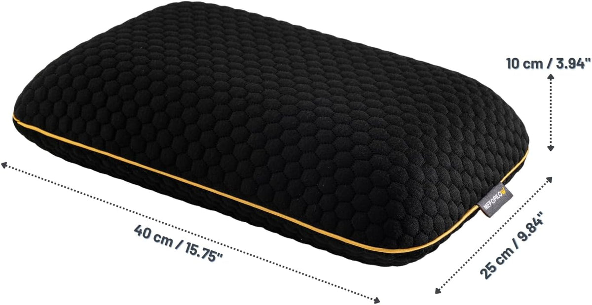 Memory Foam Travel Pillow with Washable Cover & Carry Bag – Compact, Soft & Breathable Neck Pillow for Airplane, Camping & Car (Black- Without Spare Cover, 15.7x9.8x3.9 inches)