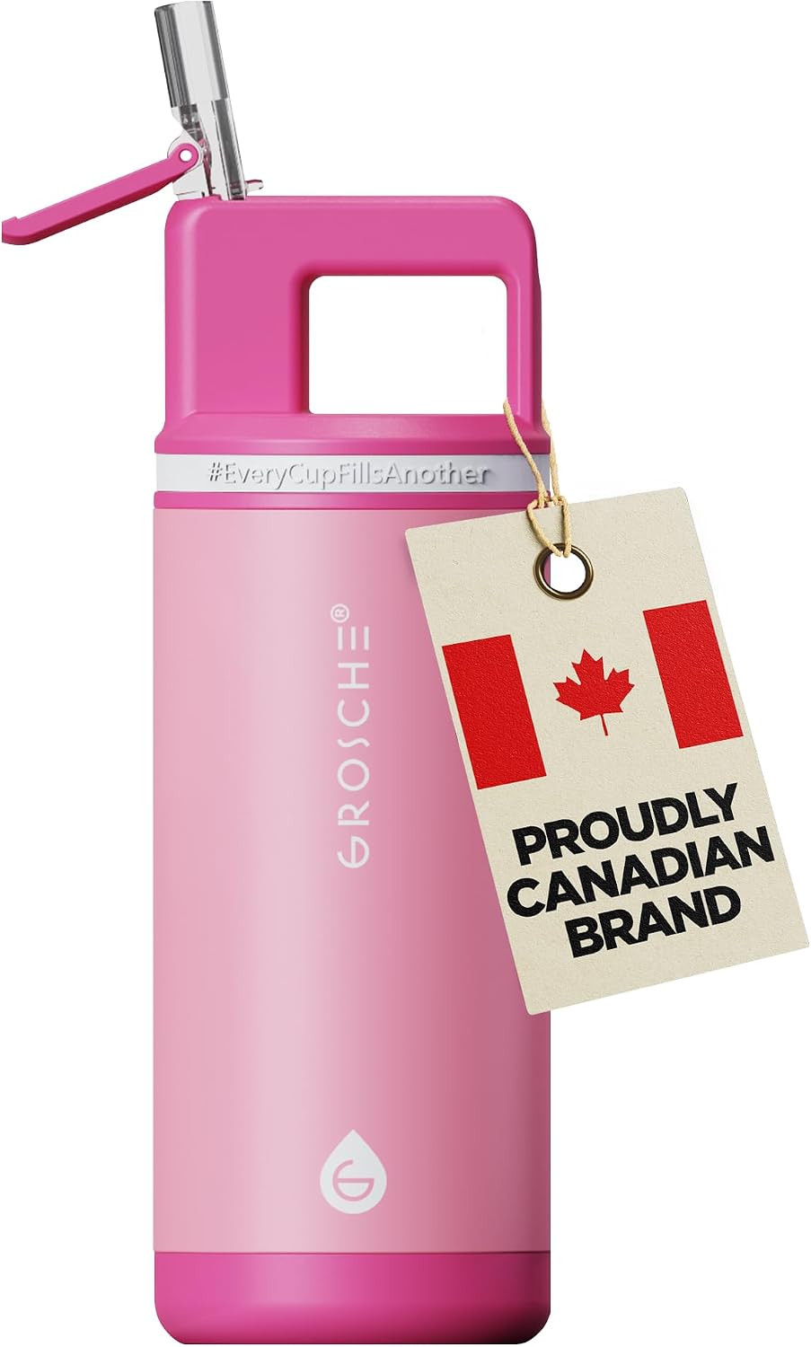 GROSCHE Alpine Flip N Sip Kids Water Bottle Straw Lid, Flamingo Pink, 16 oz