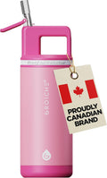 GROSCHE Alpine Flip N Sip Kids Water Bottle Straw Lid, Flamingo Pink, 16 oz