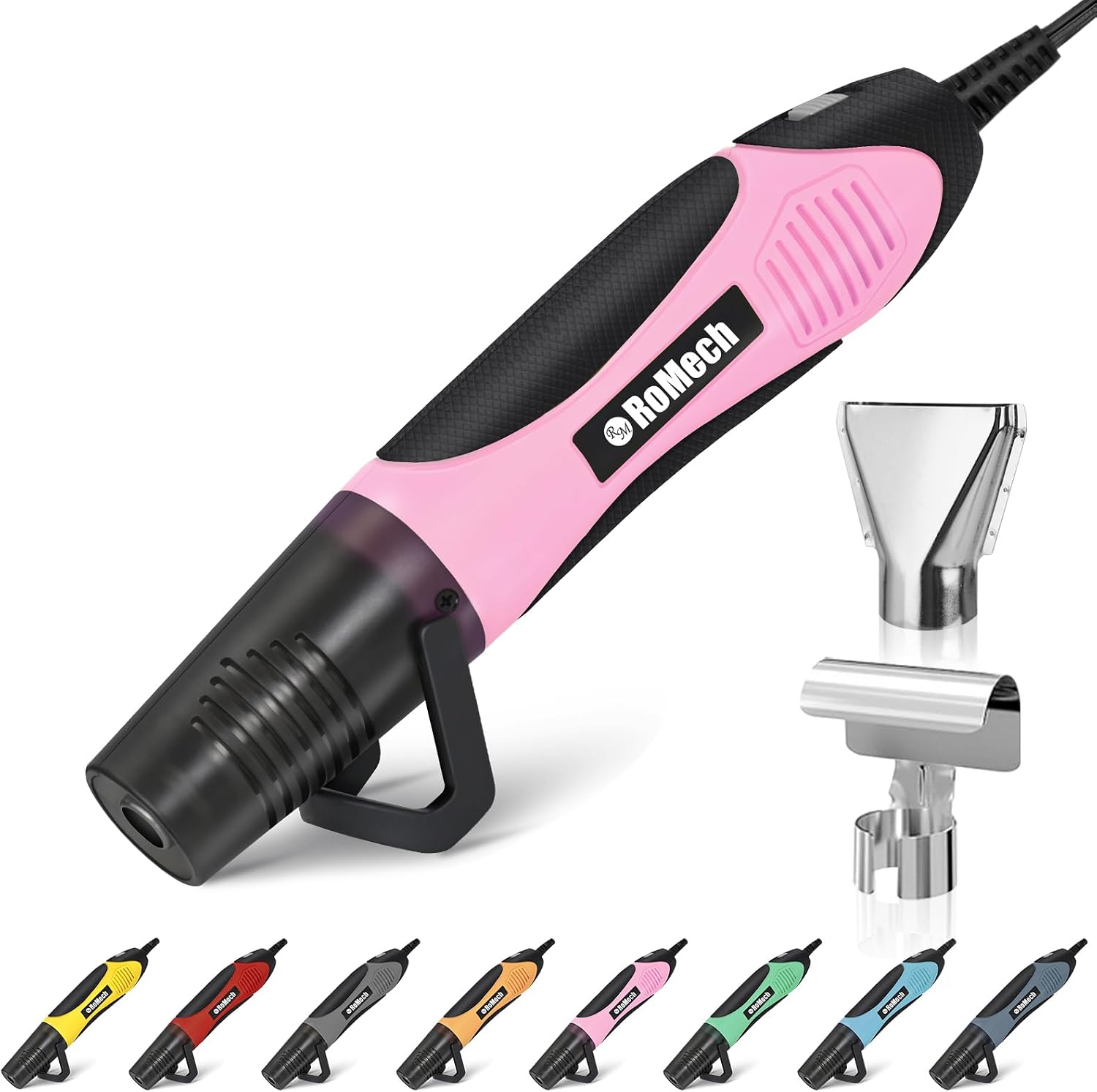 ROMECH 350W Heat Gun with 2 Nozzles, Dual Temp Heat Gun 400°F-660°F, Fast Heat Hot Air Gun with Overload Protection for DIY Craft Embossing Shrink Wrapping (Red)