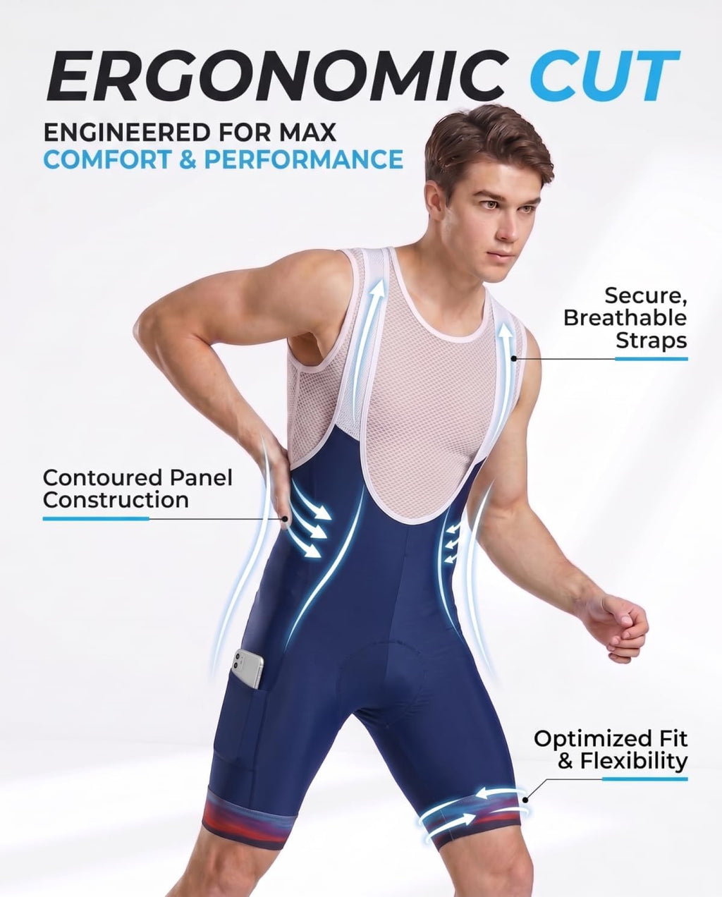 CEROTIPOLAR Men's Cycling Bib Shorts with 4D MaxCool Pad, Ergonomic Cut