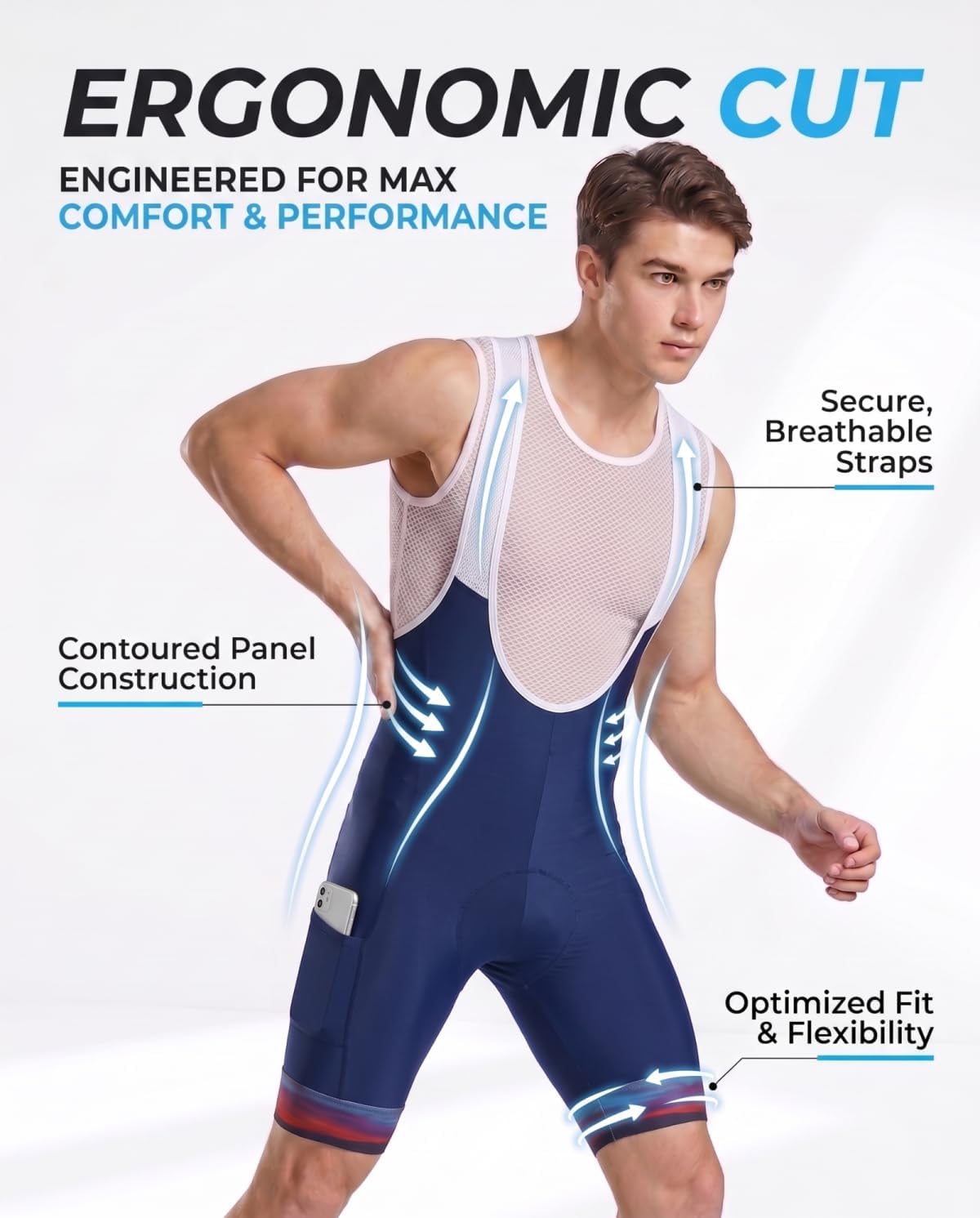 CEROTIPOLAR Men's Cycling Bib Shorts with 4D MaxCool Pad, Ergonomic Cut