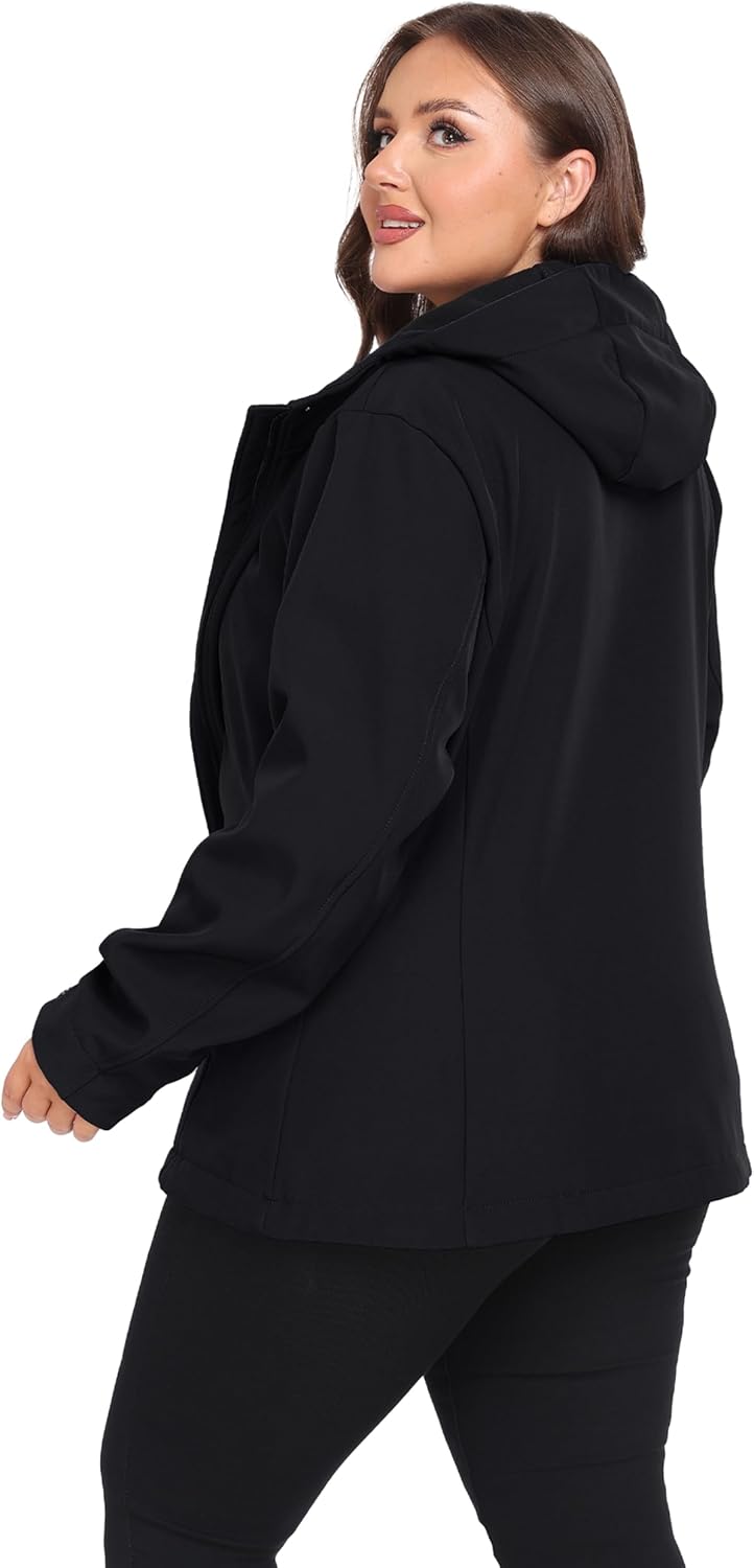 wantdo Women's Plus Size Softshell Jackets Hooded Fleece Lined Windbreaker
