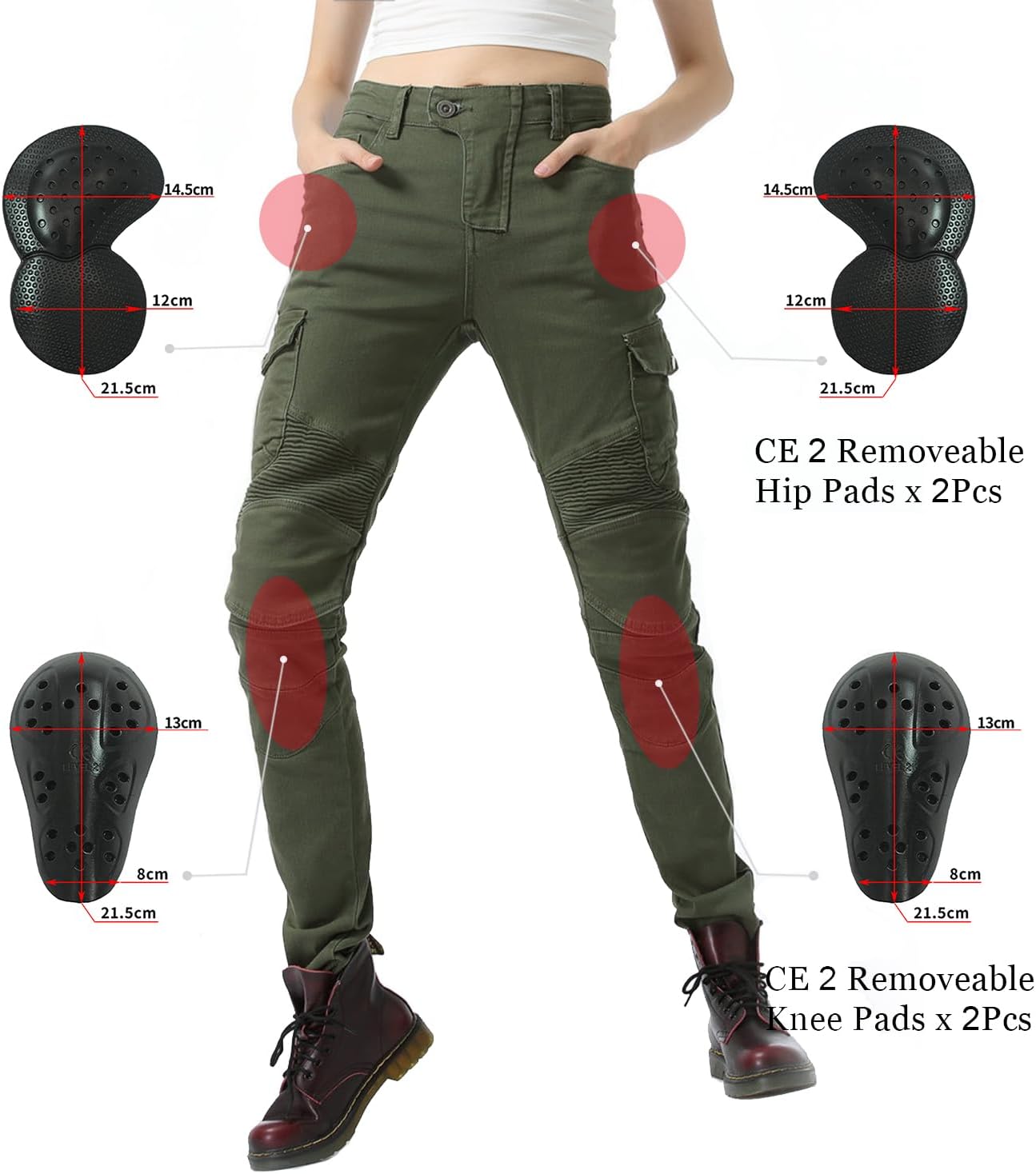 LOMENG Motorcycle Riding Pants Women with CE Level 2 Removable Armor