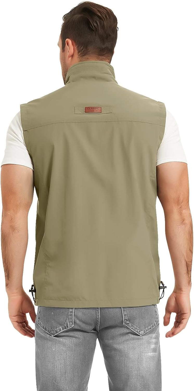 Flygo Mens Summer Lightweight Outdoor Vest Casual Utility Travel Work Fishing Hiking Photo Vest with Pockets
