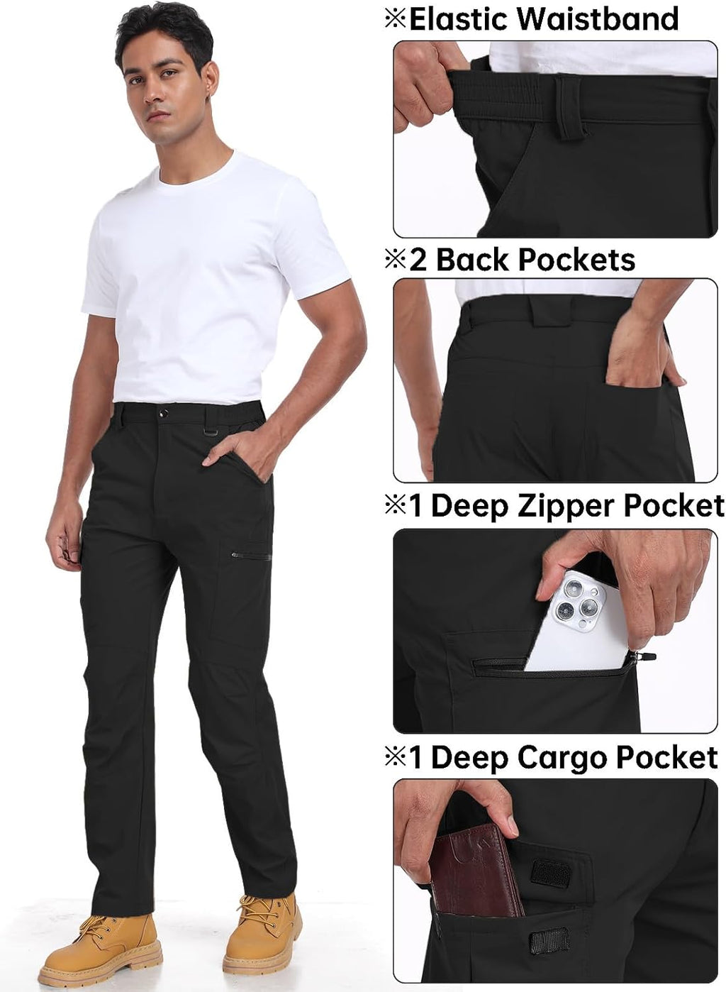 Men's Hiking Cargo Pants Water Resistant Quick Dry Lightweight Pants with 6 Pockets Tactical Work Pants