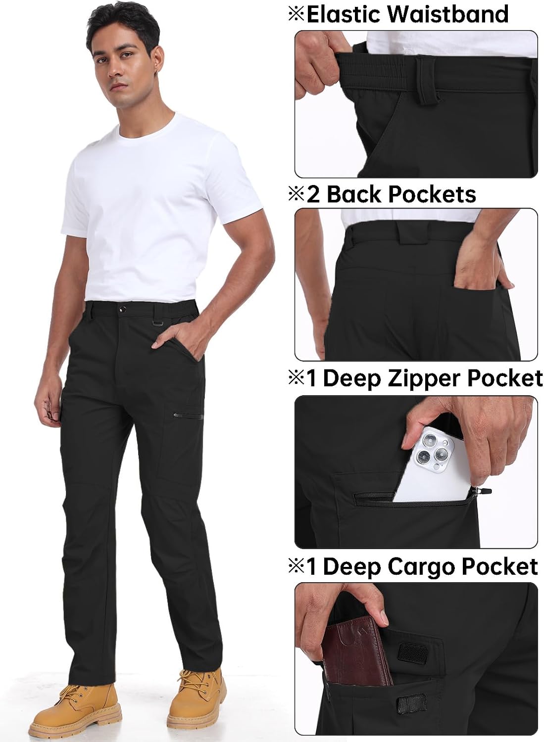 Men's Hiking Cargo Pants Water Resistant Quick Dry Lightweight Pants with 6 Pockets Tactical Work Pants