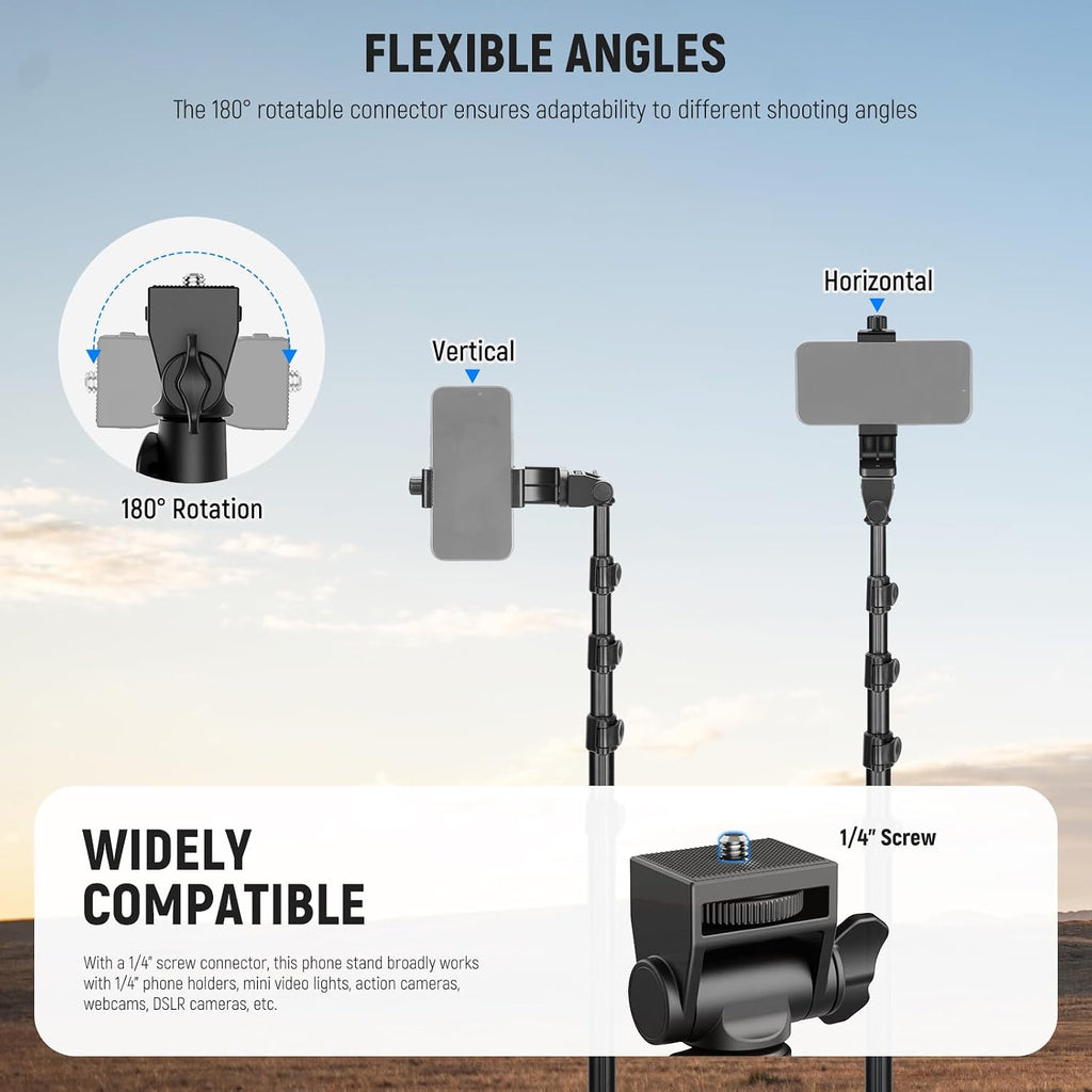 NEEWER Basic Phone Tripod for iPhone & Camera w/Remote & Phone Holder, 66" Metal Selfie Stick Travel Vlog Cell Phone Stand, Portable Camera Cellphone Holder Mount for Video Recording Filming, TS03