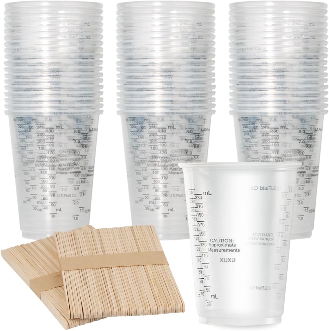 XUXU 50pcs 8oz Graduated Clear Plastic
