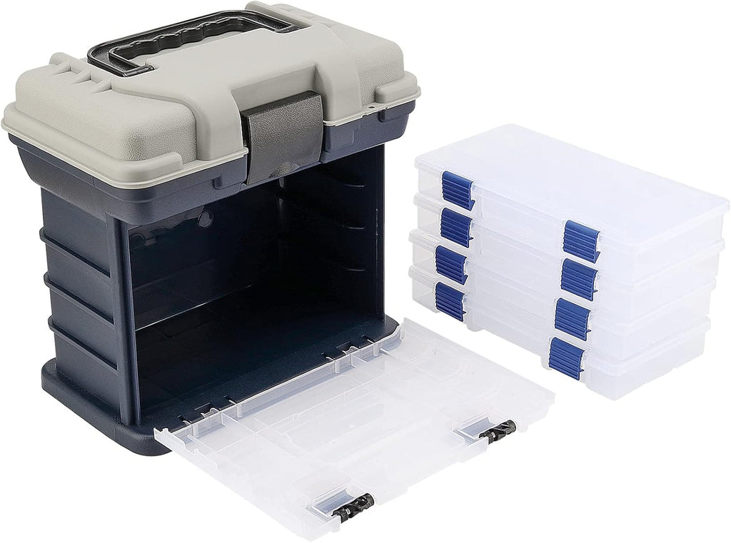 SINJEUN 4 Layers Fishing Tackle Box, Portable Fishing Tackle Storage Box, Fresh Water and Salt Water Tackle Box Kit Organizer for Fishing Accessories, 110 lbs Load Capacity