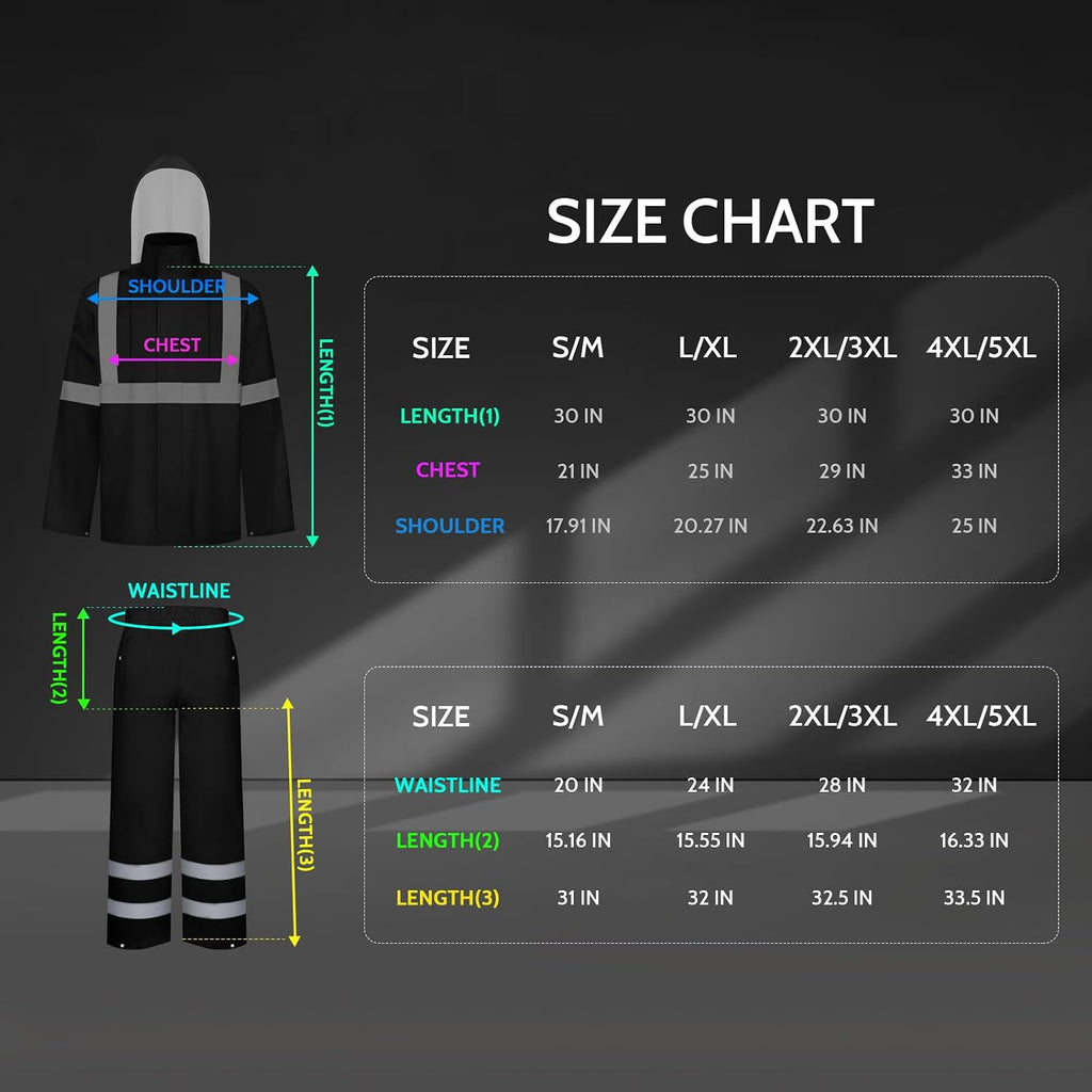 TCCFCCT Hi Vis Jacket and Pants Rain Suit - Waterproof, High Vis Rain Coat with Hood, Safety Work Class 3 Reflective - L-XL Black WP