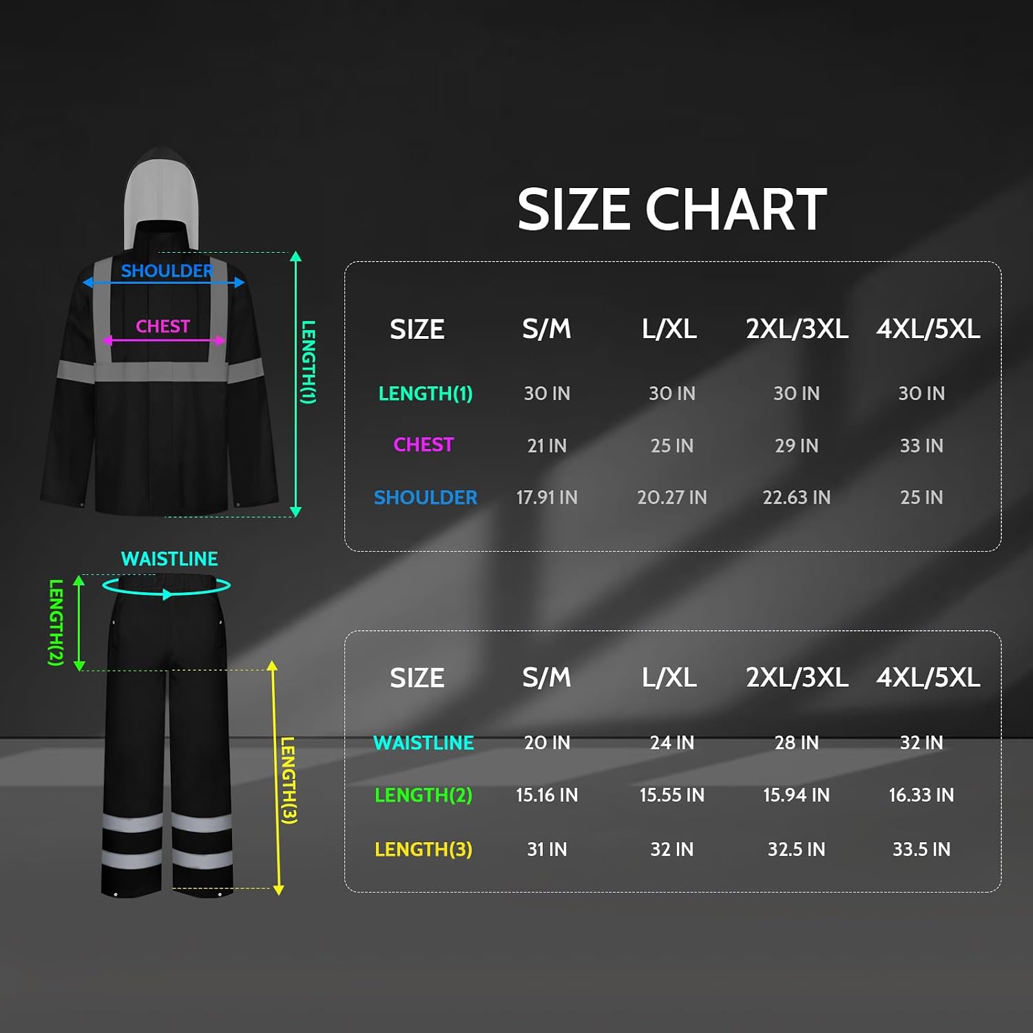 TCCFCCT Hi Vis Jacket and Pants Rain Suit - Waterproof, High Vis Rain Coat with Hood, Safety Work Class 3 Reflective - L-XL Black WP