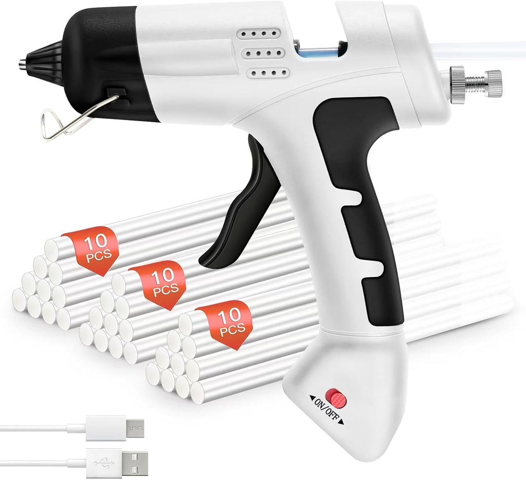 Cordless Hot Glue Gun,20W Glue Gun with 30 Glue Sticks,90S Fast Preheating,2600mAh USB-C Rechargeable Hot Melt Gun for DIY Crafts,Gift Making,Home Repairs & Decoration