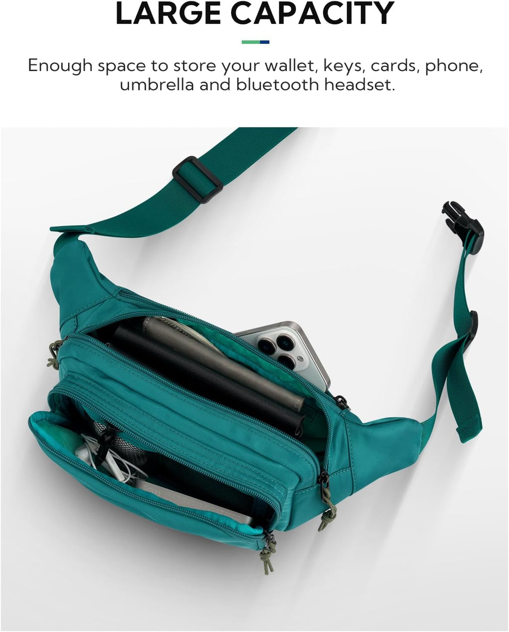 WATERFLY Fanny Pack Waist Bag: 2.5L Large 5 Zipper Pockets for Women Men