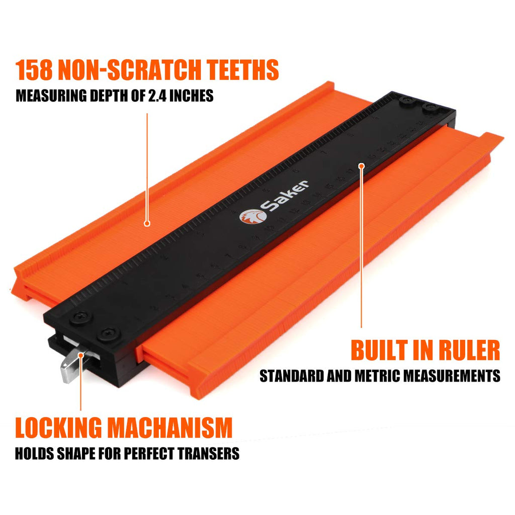 Saker Contour Gauge Duplication-Adjustable Lock-Precisely Copy Irregular Shape-Irregular Woodworking Tracing-Must Have Tool for DIY Handyman Men Husband Dad 10 Inch+5 Inch