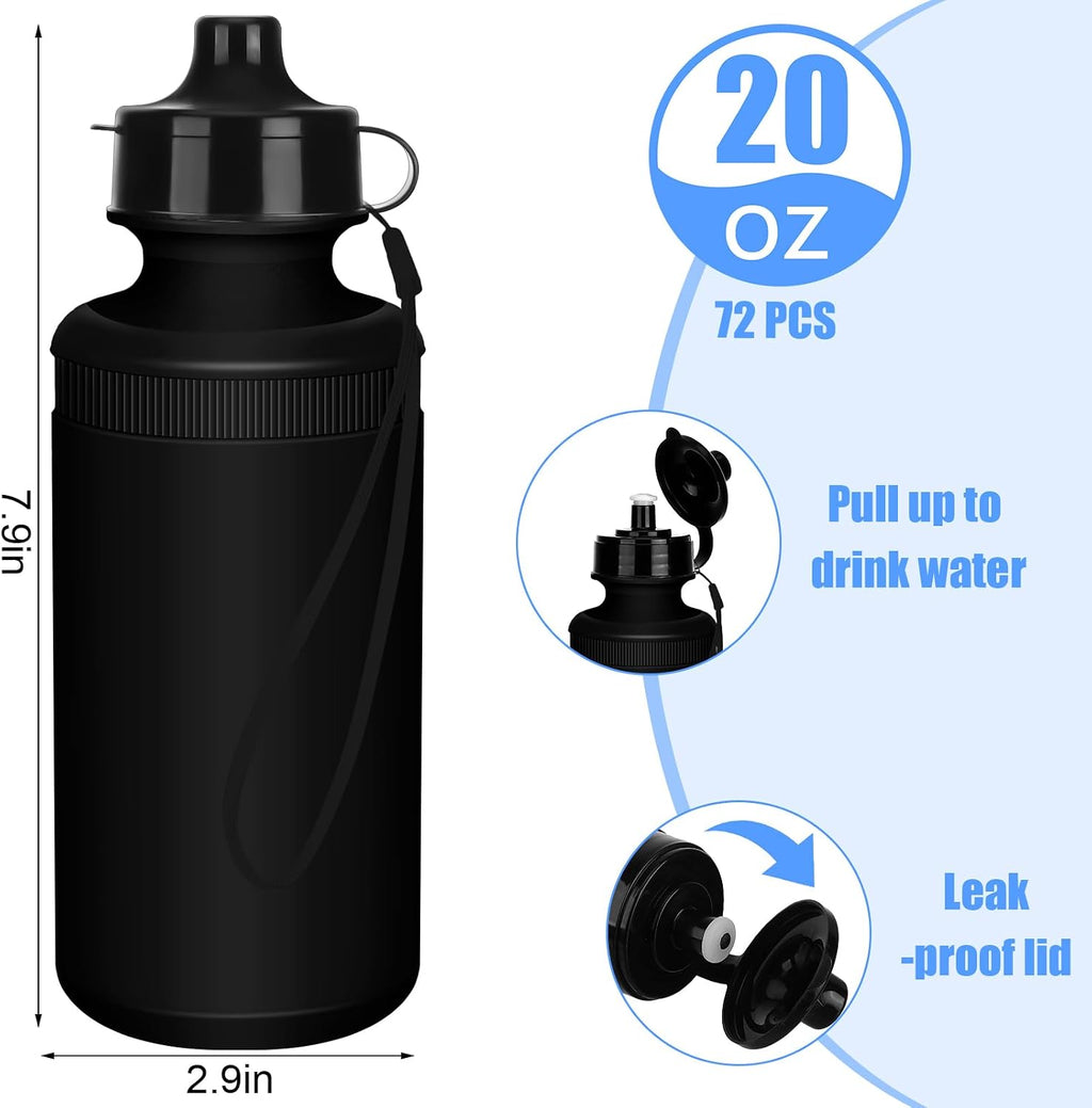 Ziliny 72 Plastic Sports Water Bottles Bulk for Kids 20 Oz