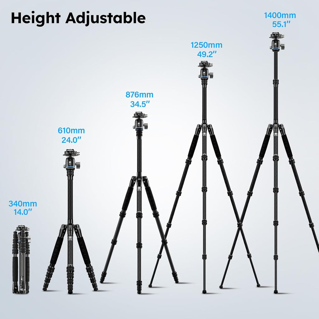 SIRUI AM-025K+KS-5 Carbon Fiber Travel Tripod, Ball Head, 55.1"