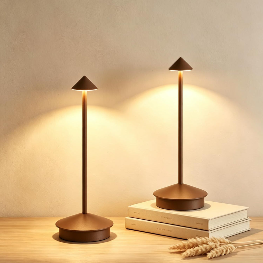 EJQ 2 Pack LED Cordless Table Lamp, Portable 6000mAh Rechargeable Aluminum, Touch Control Outdoor Table Lamp, 3 Color Dimmable Cordless Table Lamps for Restaurant, Patio, Bedroom, Outdoor - Brown