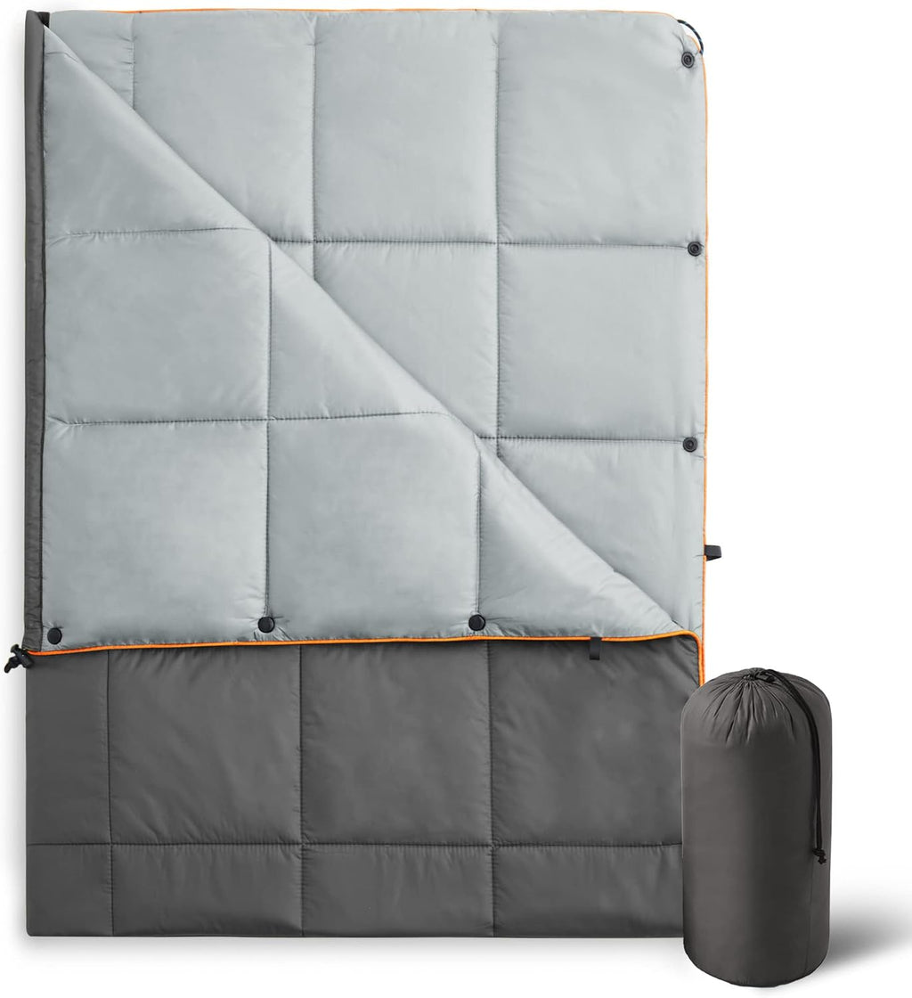 UNIKOME Puffy Camping Blanket,Packable Outdoor Quilt, 75"×52",Grey