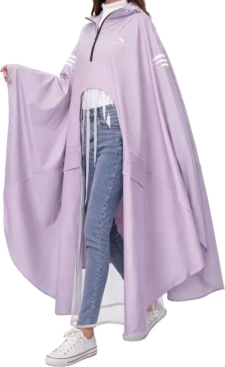 Rain Poncho Waterproof Full Body Long Hooded with Double-Face Visor Mask, Packable Raincoat for Cycling, Hiking