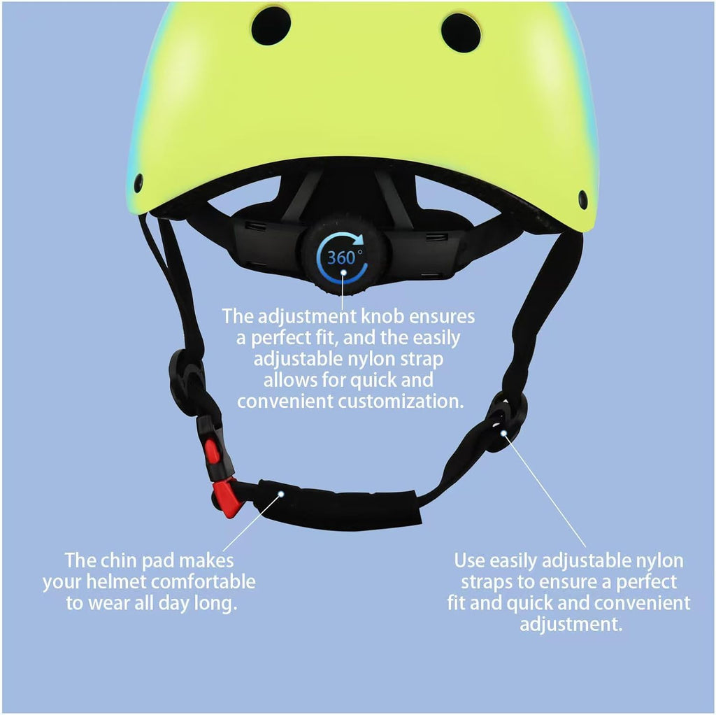 Color Gradient Adjustable Kids Bike Helmet with Knee & Elbow Pads Set | Multi-Sport Safety Gear for Boys & Girls Ages 5-14 | Skateboarding, Scooters, Roller & Inline Skating, Longboarding