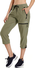 Ksmien Women's Hiking Cargo Capri Pants Quick Dry with Zipper Pockets