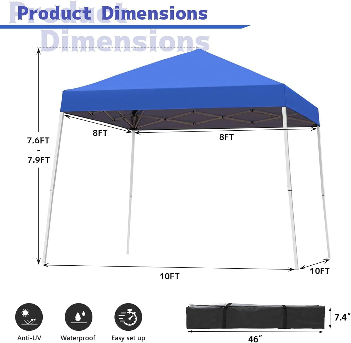 10x10FT Slant Leg Pop Up Canopy Tent, Portable Outdoor Shelter