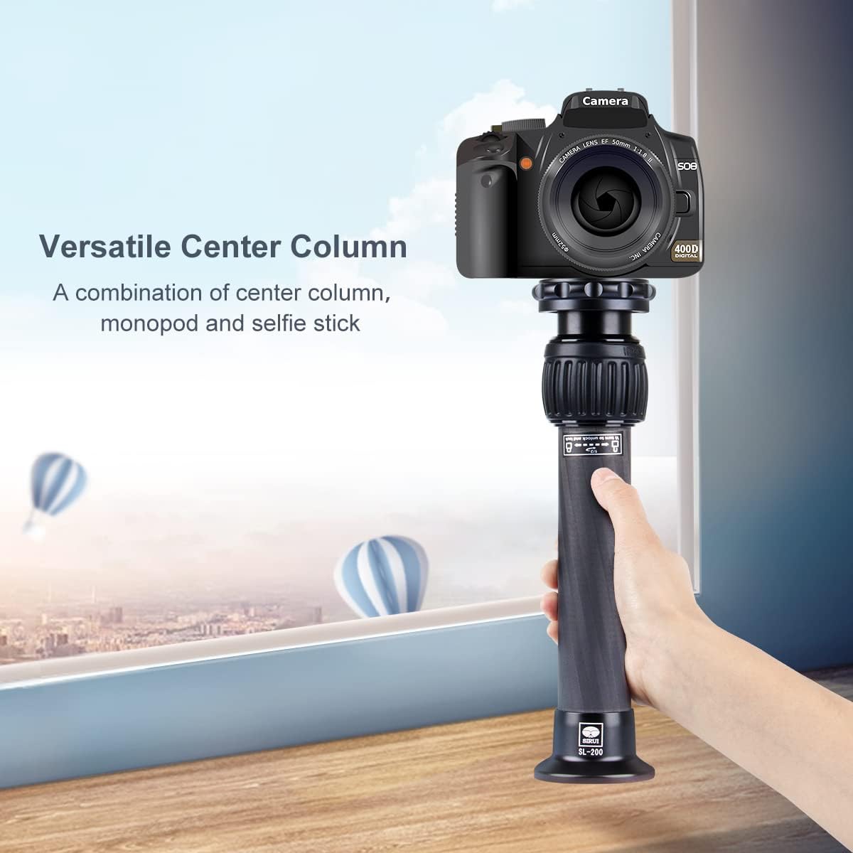 SIRUI SL-200 Carbon Fiber Tripod Extension Pole, Two-Section Center Column Extender for Tripods