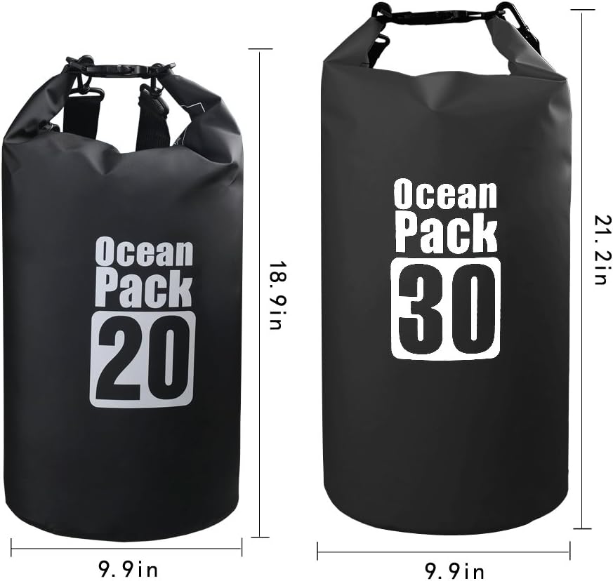 Dry Sack/Waterproof Bag for Boating, Kayaking, Hiking, Snowboarding, Camping, Rafting, Fishing and Backpacking (Black, 30L)