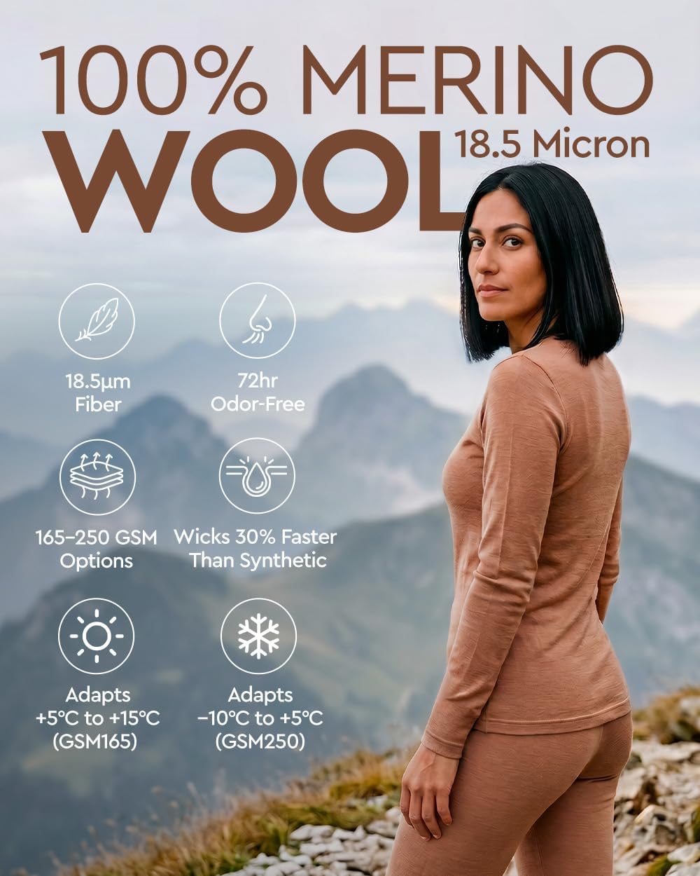 100% Merino Wool Base Layer Set Women - Thermal Underwear Long Johns PJs