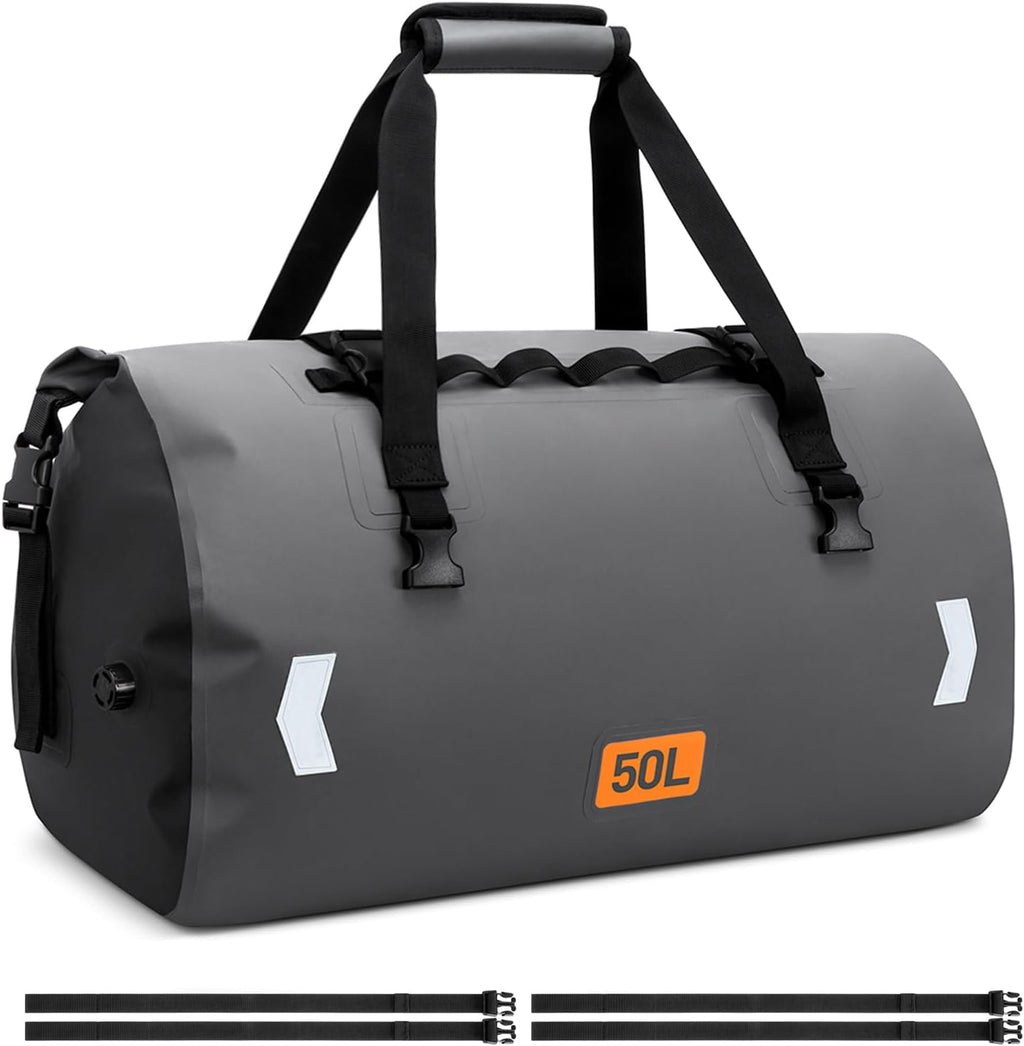 OCKLILY Waterproof Motorcycle Dry Bag, 30L Roll-top Motorcycle Tail Bag with Air Valve & Quick-fixed Straps, Travel Duffle Bags for Kayaking Paddle Boarding Rafting Boating Camping Riding - Black