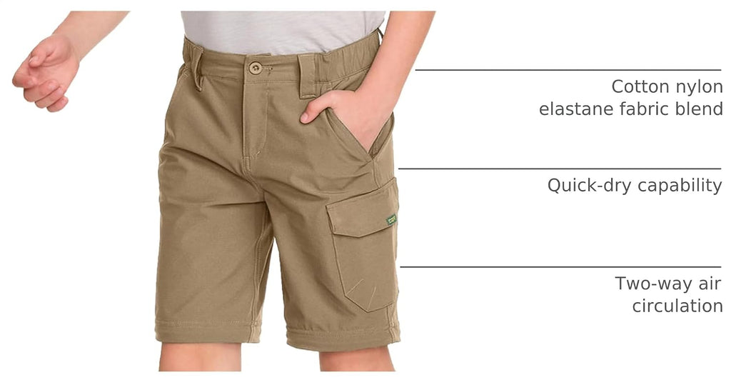 CQR Kids Youth Hiking Cargo Pants, UPF 50+ Quick Dry Convertible Zip Off Pants, Outdoor Camping Pants