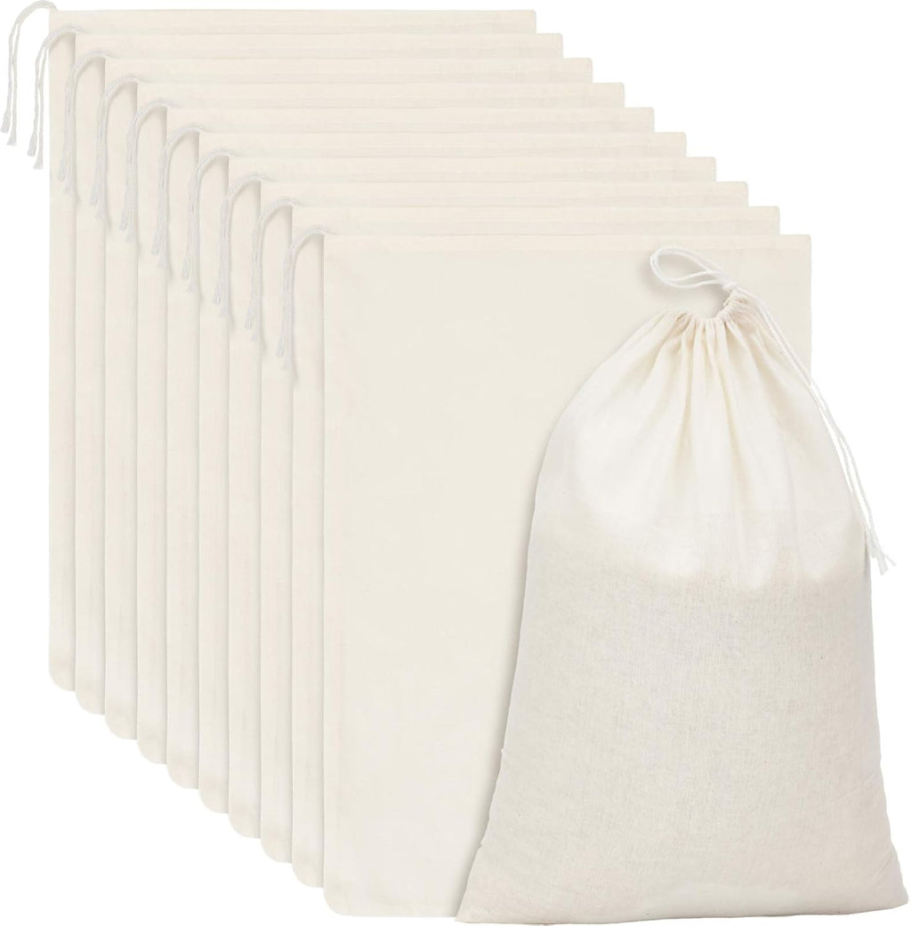 Pangda 15 Pcs Muslin Bags 15 x 22 Inch Cloth Bags with Drawstring Large Storage pouches Bulk Cotton Reusable Grocery pouches DIY Craft Sachet for Party Wedding Home Storage