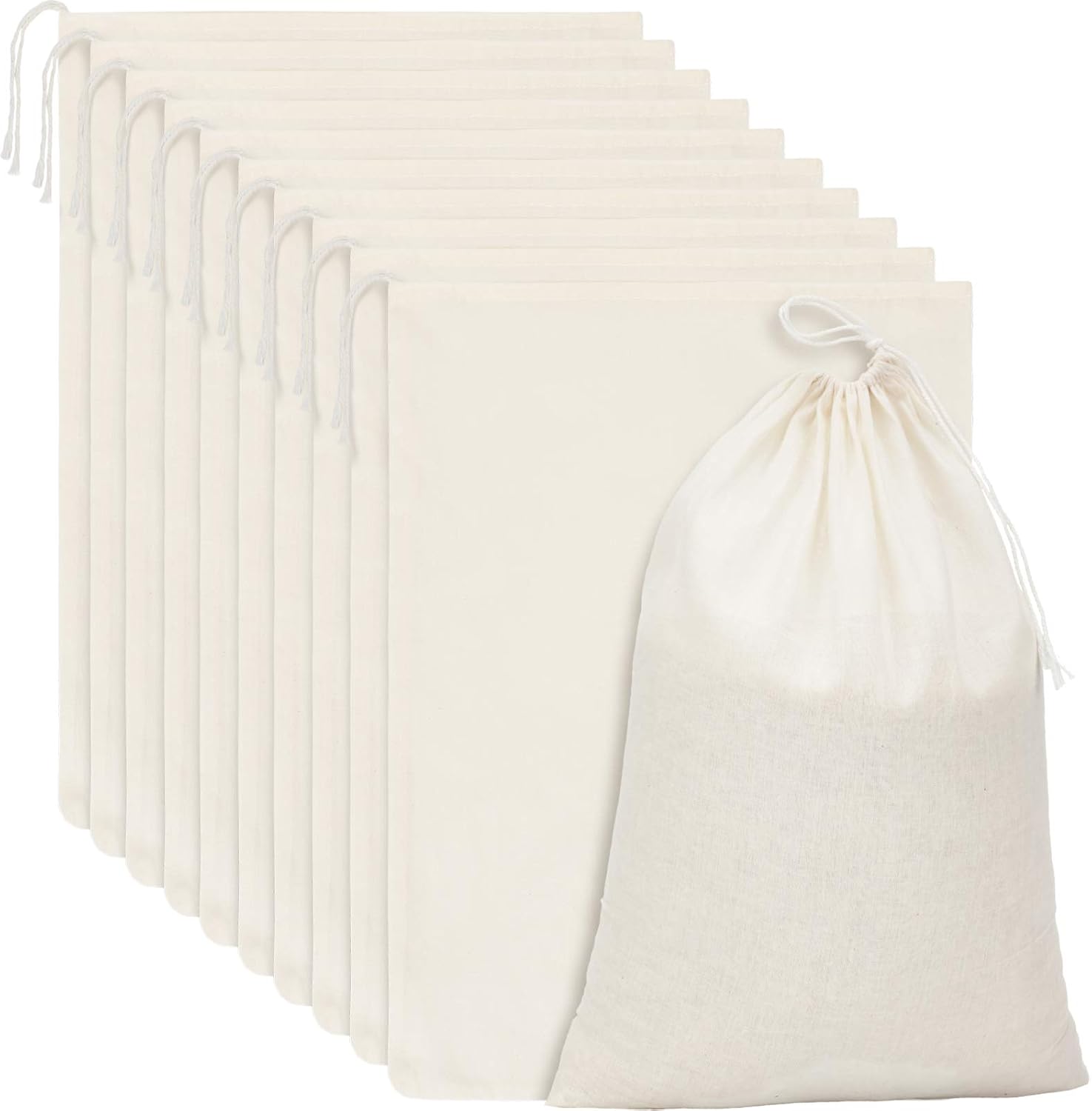 Pangda 15 Pcs Muslin Bags 15 x 22 Inch Cloth Bags with Drawstring Large Storage pouches Bulk Cotton Reusable Grocery pouches DIY Craft Sachet for Party Wedding Home Storage