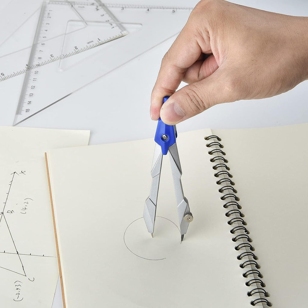 Coopay 12 Inch Math Geometry Tool Plastic Ruler Square Set Includes Straight Ruler, Triangles, Protractor, Compass, Pencil Lead, Pencil Sharpener for Student School Home Office Supplies