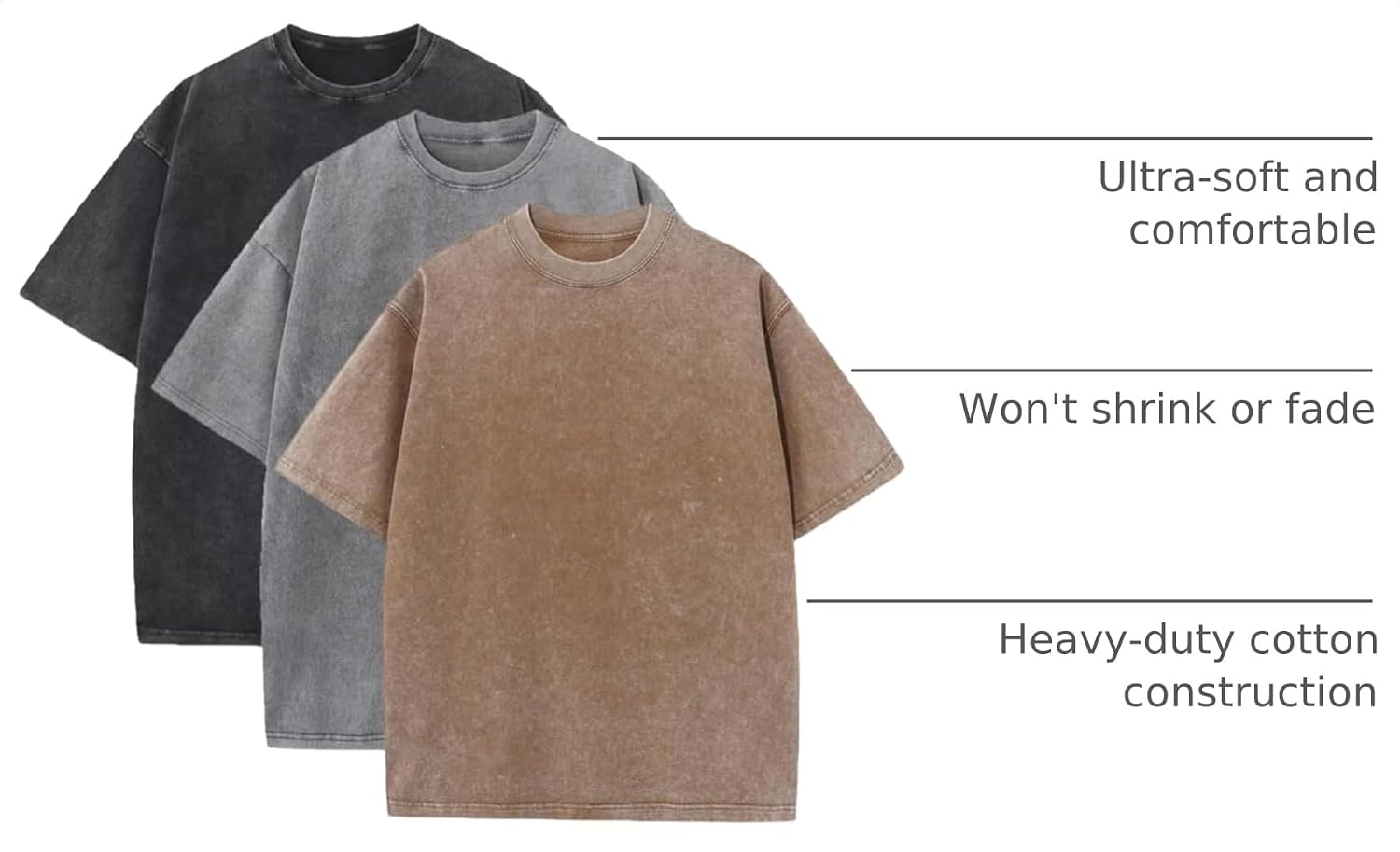 3 Pcs Men's Oversized Heavy Cotton Summer T-Shirts Vintage Tee Loose Fit Short Sleeve Casual Tshirts for Men Women