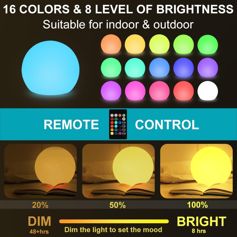 10-inch Glowing LED Ball Light, Dimmable Color Changing LED Globe Orb Light