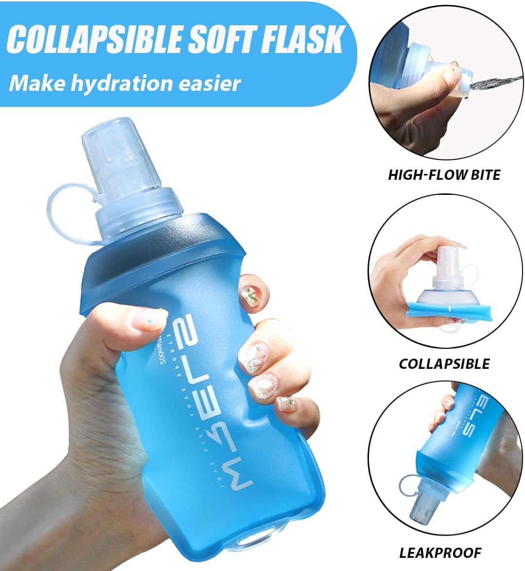 WRELS 200ml/350ml/500ml Collapsible Soft Flask,BPA Free Folding Soft Water Bottle with Hanging Ring,Lightweight TPU Hydration Flask for Running Marathon Cycling Hiking(350ml-2 Packs)