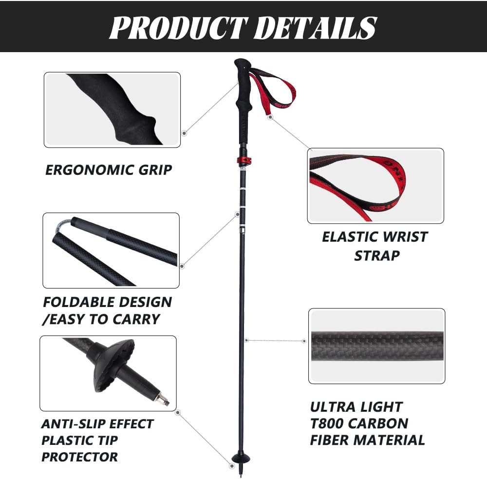 Ultralight Carbon Fiber Trekking Poles (Set of 2) | Foldable & Adjustable Hiking Sticks with Cork Handles for Men & Women