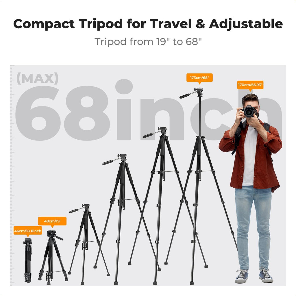 K&F CONCEPT 68" Camera Tripod Lightweight Portable DSLR Tripods