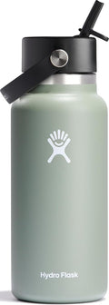 Hydro Flask Water Bottle - Insulated Stainless Steel - Wide Mouth Flex Straw Lid, Non Spill, Leakproof and Refillable in Agave 32 Oz