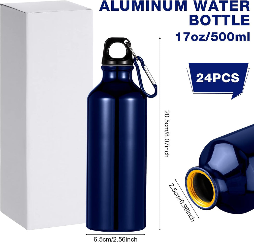 24 Pcs Aluminum Water Bottle 17oz Aluminum Reusable Bottles with Clips Sports Lightweight Water Multipack Easy Carry Leakproof Travel for Gym Hiking Cycling Sports Outdoor(Dark Blue)