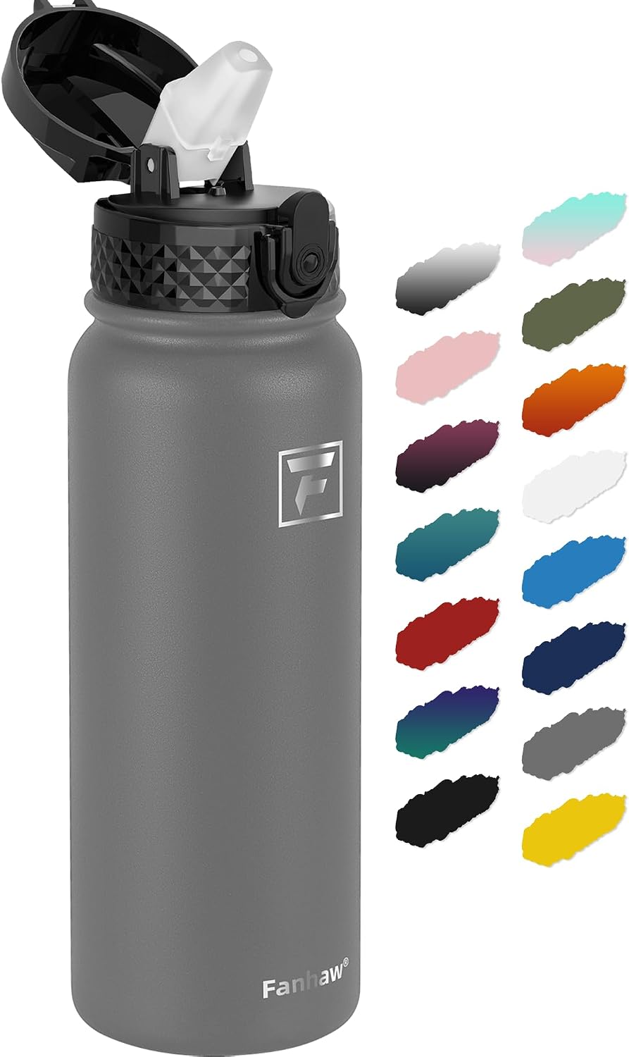 Fanhaw 20oz Kids Stainless Steel Water Bottle with Straw Lid, Gray