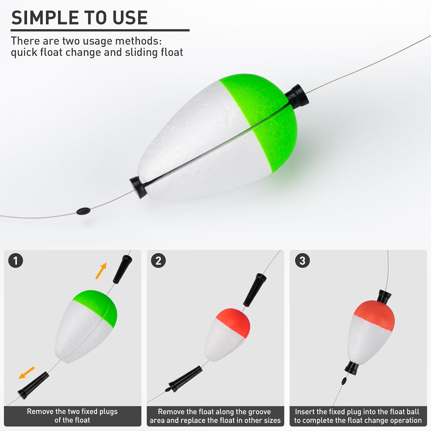 THKFISH Peg Floats Slotted 12PCS Catfish Fishing Floats Foam Slip Bobbers for Fishing Santee Rig Crappie Panfish Bass Trout, 1.2in 2in