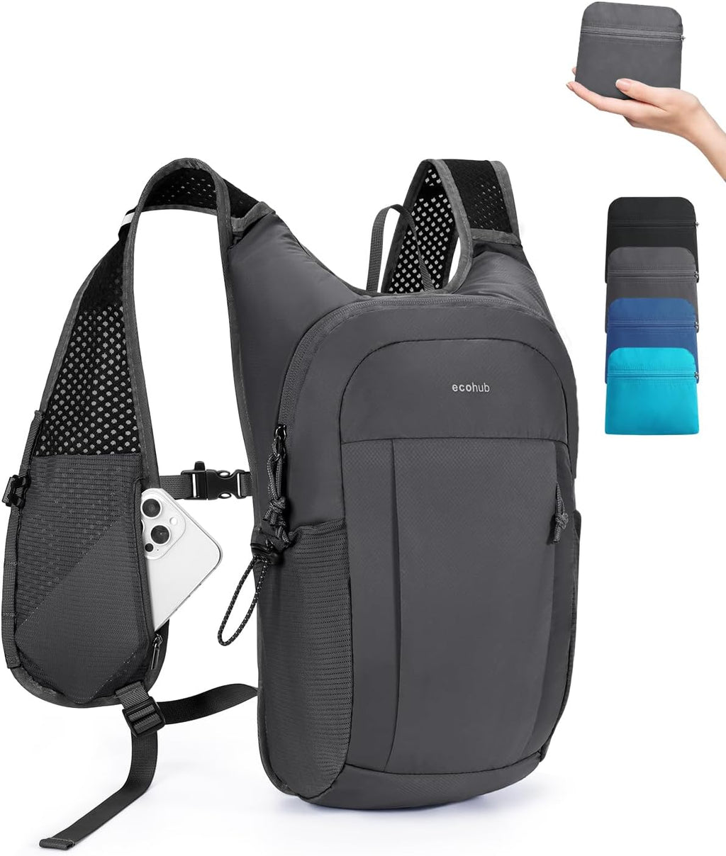 ECOHUB Small Hiking Daypacks Men 15L Lightweight Backpack for Travel Grey
