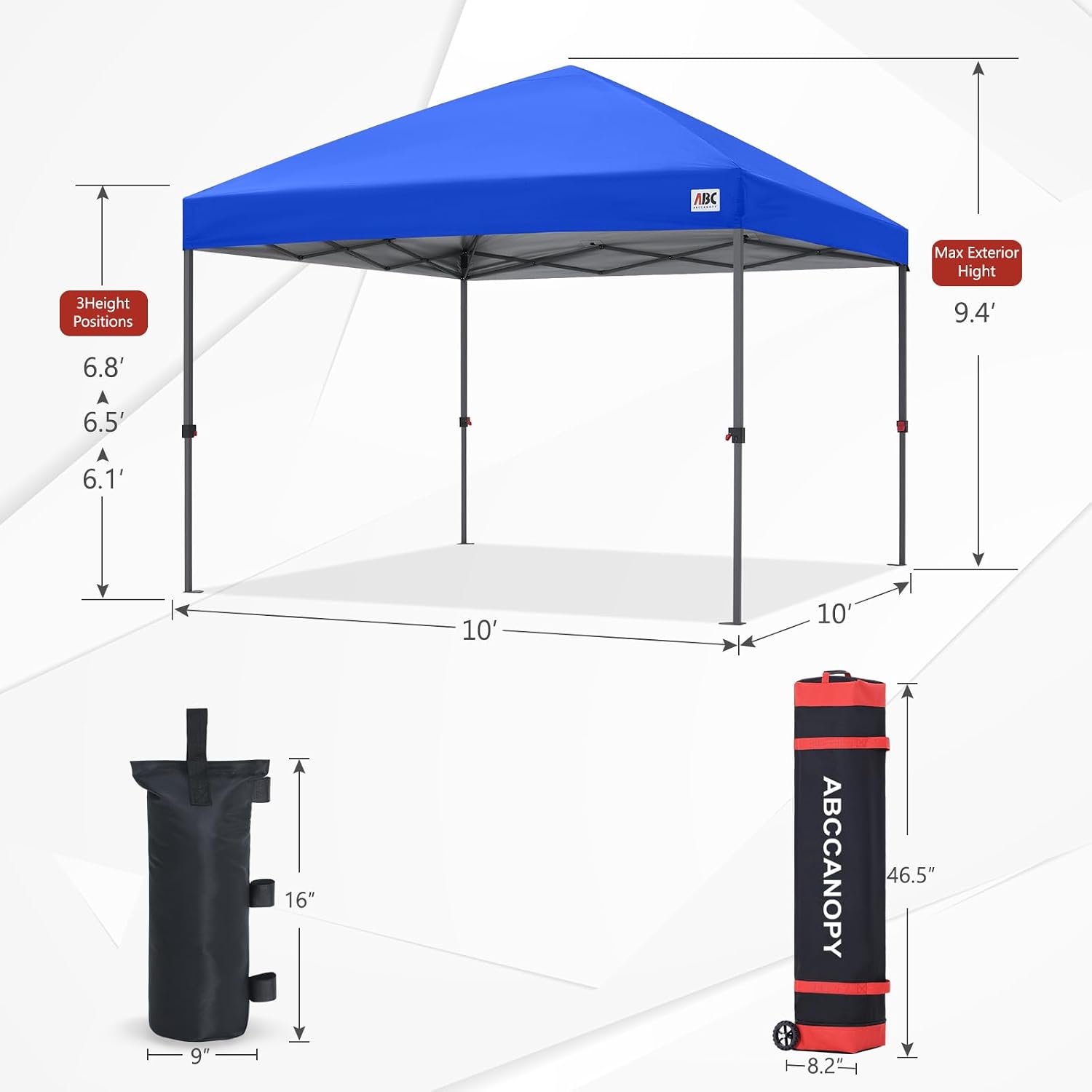ABCCANOPY 10x10 Pop up Canopy Tent Instant Portable Shelter, Royal Blue