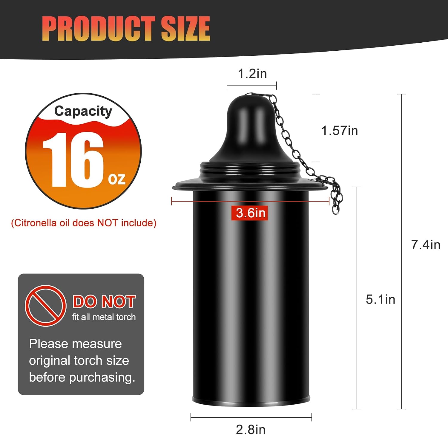 16oz Torch Replacement Canisters,Torch Refillable Canisters Bamboo Torch Fuel Can, Citronella Tabletop Torches Canister Outdoor for Patio Garden Decor, Black, 4 Pack