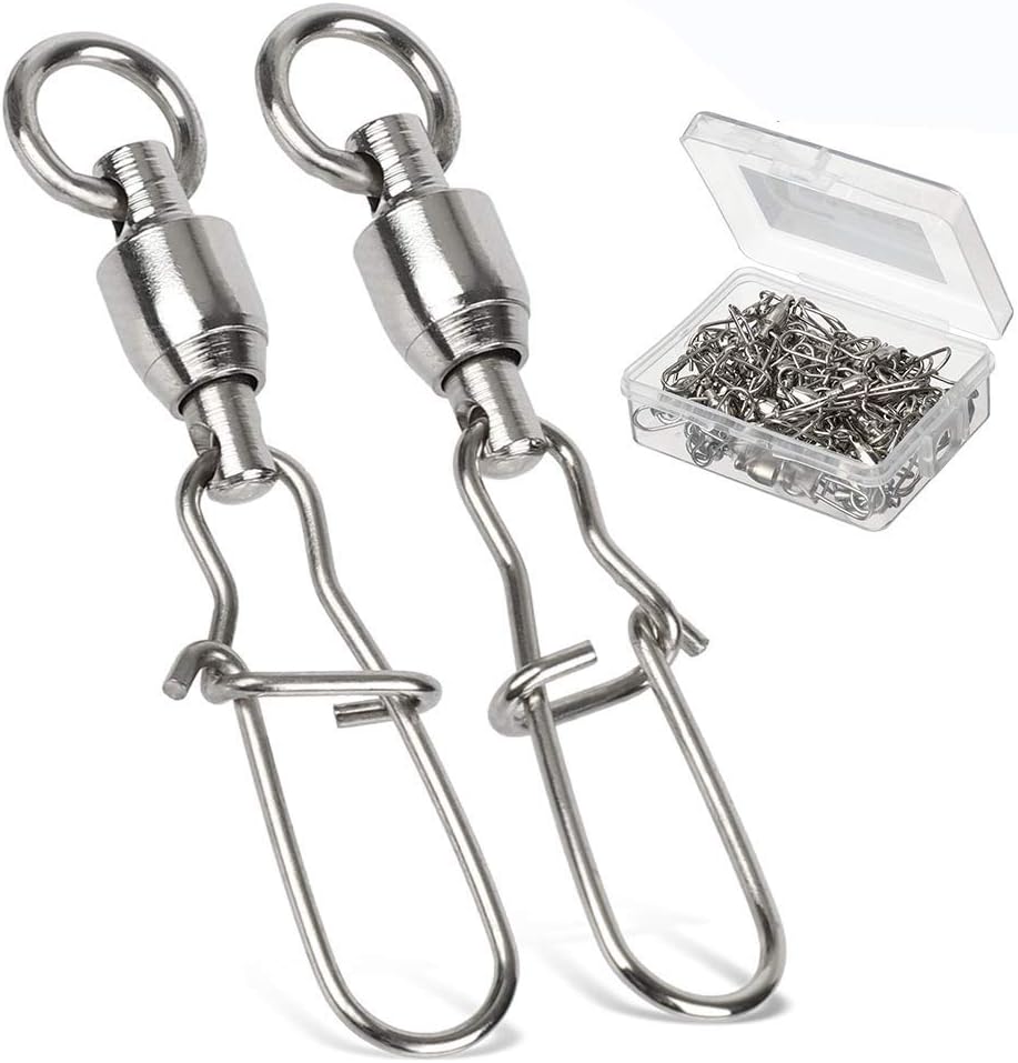 AMYSPORTS Duo Lock Snap Fishing Swivels Stainless Barrel Swivels Fishing Lure Snap Swivels Ball Bearing Swivels Fishing Tackle for Saltwater Fishing Freshwater Fishing