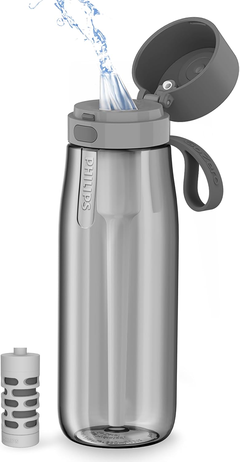 PHILIPS Filtered Water Bottle, BPA-Free Tritan, Travel Portable 22oz Green